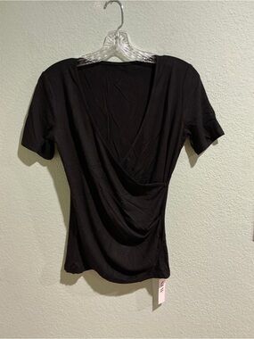 Black Draped V-Neck Women’s Top